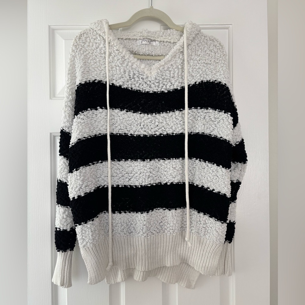 Black and white striped hooded sweater